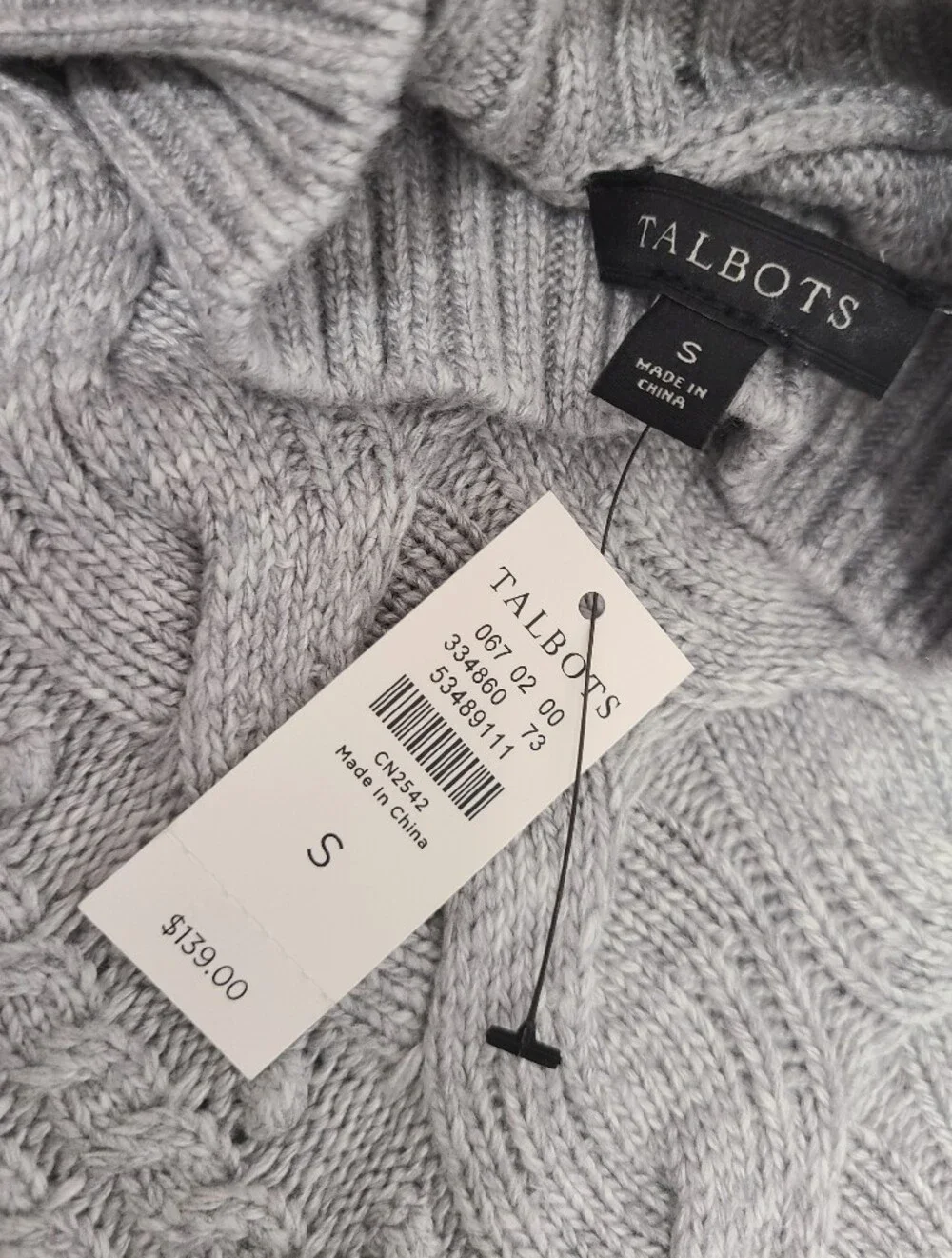 Talbots Cable Knit Mockneck Poncho Sweater Gray Bobble Popcorn Sz Small NWT